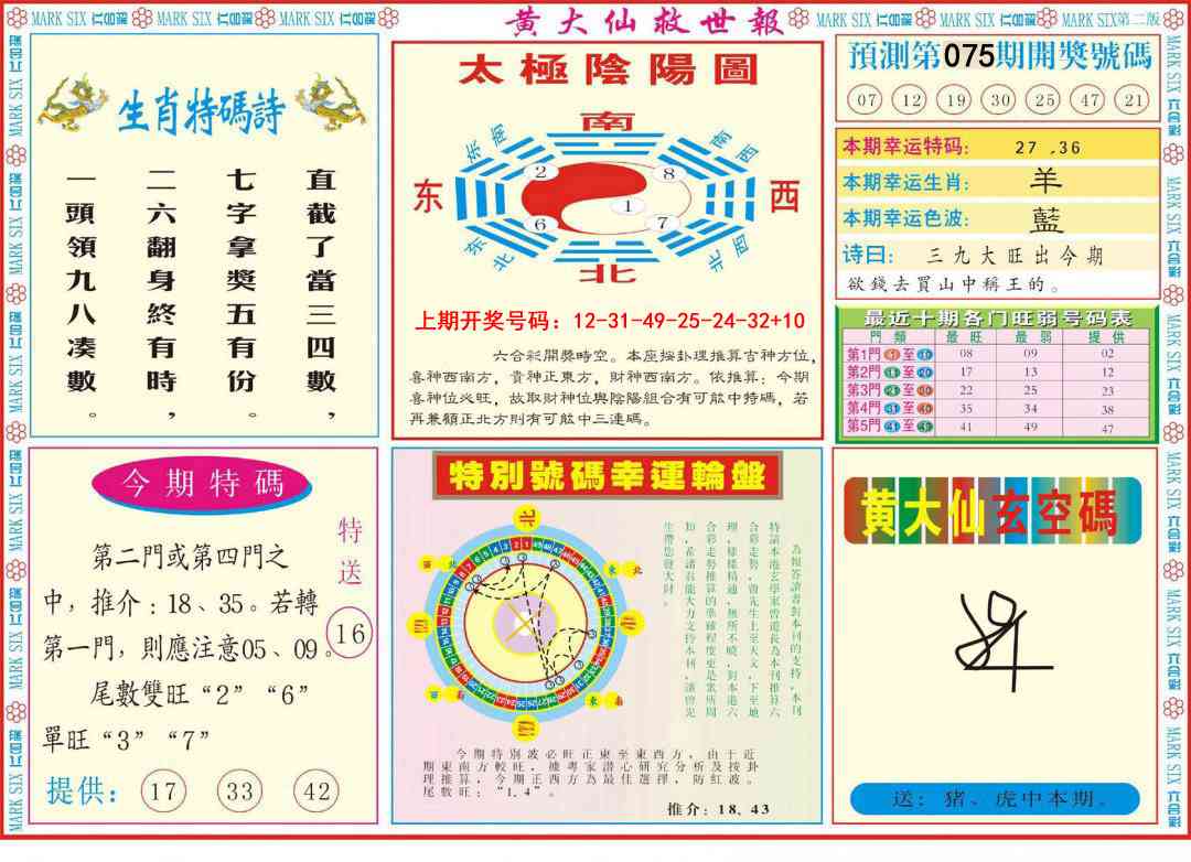 075期新黄大仙救世B[图]